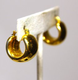 Fine Pair Gold Filled Wide Chubby Pierced Hoop Earrings Contemporary