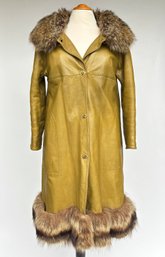 A Vintage Leather Coat With Fur Trim By Sills, Approx Ladies Medium