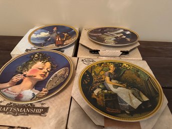 4 Vintage (1982) Norman Rockwell Plates In Boxes With COA