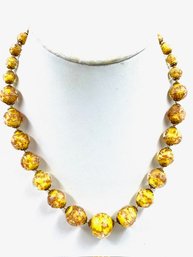 Rare Murano Canary And Gold Fleck Graduated Bead Necklace