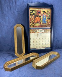 Wooden Wall Calendar Holder & Framed Mirror Set