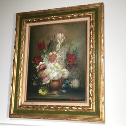 Lovely Vintage Original Oil On Canvas Painting By R Countes ? R Courtez ? In Very Nice Original Frame