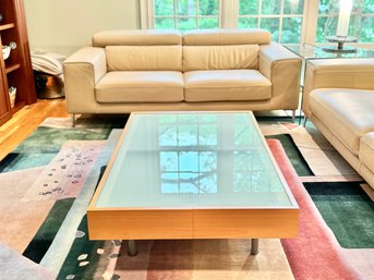 Maurice Valency Frosted Glass Top Coffee Table With Pull Open Storage