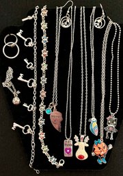 Jewelry Lot 10 - Silver Tone - For Young Person - Necklaces- Bracelets - Rings - Earrings - Butterfly Anklet