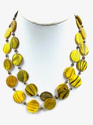 Dual Strand Yellow Glass Disc Bead Necklace