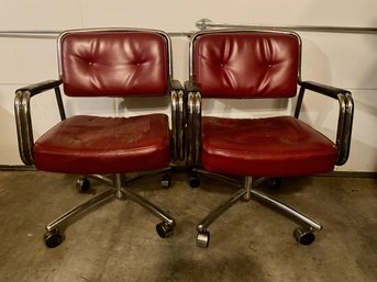 Vintage Maroon Rolling Desk Chairs (2)