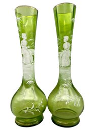 Pair Antique Mary Gregory Vases.