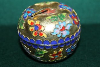 Small Asian Cloisonne Metal Apple Trinket Box - No Dents