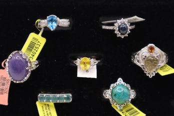 (7) 925 And Semi-Precious Stone Rings All Size 11 All Marked 925, Some Marked STS (Chuck Clemency) Some D'Joy