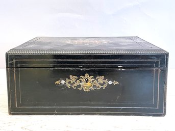 An Antique Chinese Jewelry Box - Inlaid Brass And Lacquer