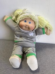 Blonde Haired Cabbage Patch Girl Doll With Grey Kitten Sweat Suit