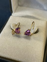 Pair Of 14k Gold And Amethyst Pierced Earrings