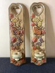 Hand Painted Butterfly And Floral Candle Sconces