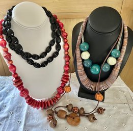 Lot Of 5 Vintage Necklaces Resin, Wood, Beads, 1 Unmarked KJL (READ Description For Itemization)