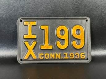 Vintage License Plate: CT, 1936, IX 199