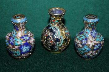 Lot Of Three Miniature Asian Cloisonne Metal Vases - Do Dents