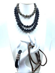 4 Piece Grouping: Leather, 925 And Handmade Beads
