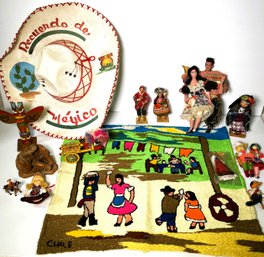 Hand Made Collectibles- Woven Hanging, Sombrero, Red Clay Dolls And Sculptures & More