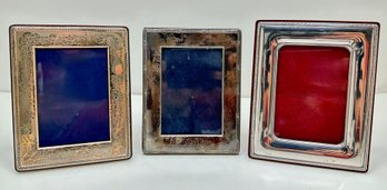 3 Vintage Sterling Silver Picture Frames With Mahogany Backs, Italy