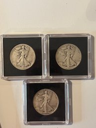 3 Walking Liberty Silver Half Dollars 1936, 1936-D, 1936-S