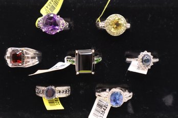 (7) 925 And Semi-Precious Stone Rings All Size 11 All Marked 925, Some Marked STS (Chuck Clemency)