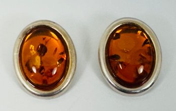 STERLING SILVER AND AMBER CLIP-ON EARRINGS