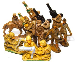 Lot 10 Antique Dime Store WWII Composition Toy Soldiers