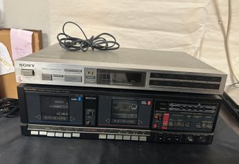 Sony & Sharp Stereo Cassette Deck Model No. RT - W800(BK) Not Working - Can Use For Parts. BS / D5