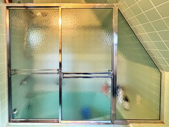 A Set Of Tempered Glass And Chrome Shower Doors With Custom Angled Side Panel (Detachable)