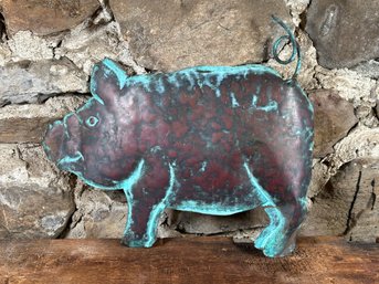 A Charming Farmhouse Pig In Patinaed Copper