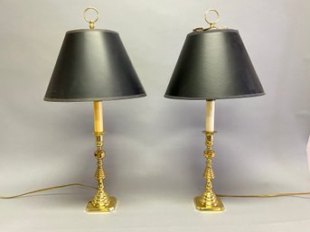 Pair Of Brass Candlestick Lamps By Baldwin