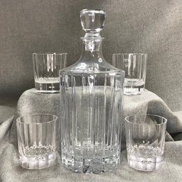 Fabulous Five (5) Piece KOSTA BODA Decanter Set With (4) Four Rocks Glasses - Everything Excellent Condition