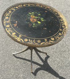 Antique Circa 1920s IMPERIAL GRAND RAPIDS PIE CRUST TABLE- Hand Painted With Brass Fender