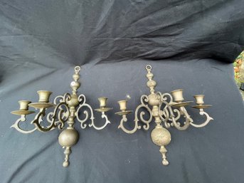 PAIR OF BRASS 3 ARM CANDLE SCONCES