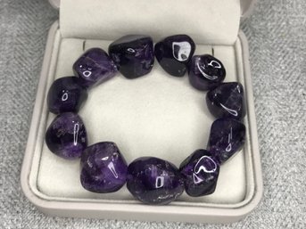 Fabulous Natural Amethyst Bracelet - Naturally Shaped Stones With High Polish - Stretch Bracelet - One Size