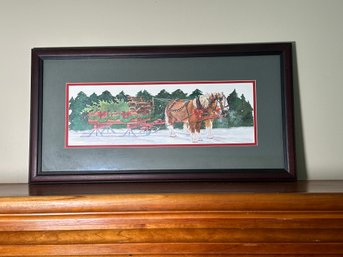 Vintage KA Christensen Winter Horse Scene Framed Print