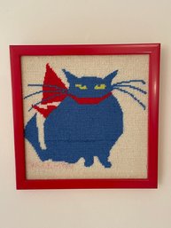 Framed Needlepoint Cat