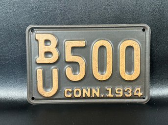 Vintage License Plate: CT 1934, BU 500