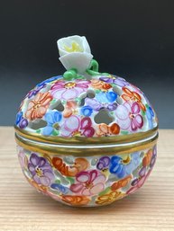 Herend Hungary- Pierced Porcelain Trinket Box.