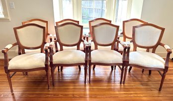 8 Vintage Solid Wood French Style Dining Chairs With Velvet Upholstery