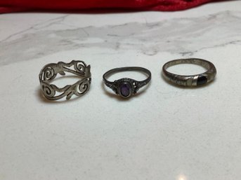 Sterling Silver Lot Of 3 Rings Size 5 5.81 G.