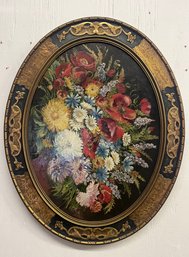 Classic Antique Oval Still Life Oil On Board