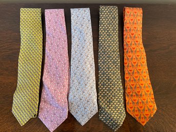 Five Hermes Silk Animal Motif Neckties Including Giraffe Pattern