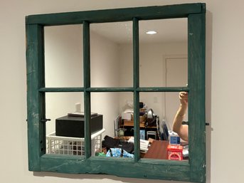 Primitive Green Painted Window Frame Mirror