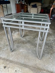 Modern Chrome Rectangle Side Table With Glass Top