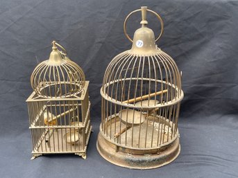 TWO VICTORIAN BRASS BIRD CAGES