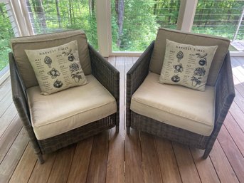 Pair Of Wicker Patio Club Chairs Rocking Motion 28x30x26