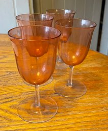 Four Vintage Pretty Red And Clear Glass Wine Glasses