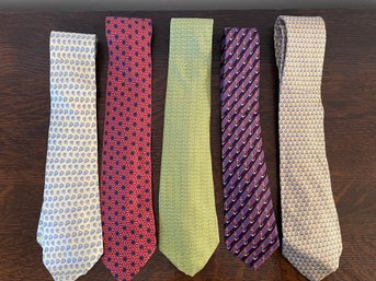 Five Hermes Silk Ties Including Sailing Anchors