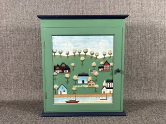 A Small Folk Art Painted Wall-Hung Cabinet, Vintage